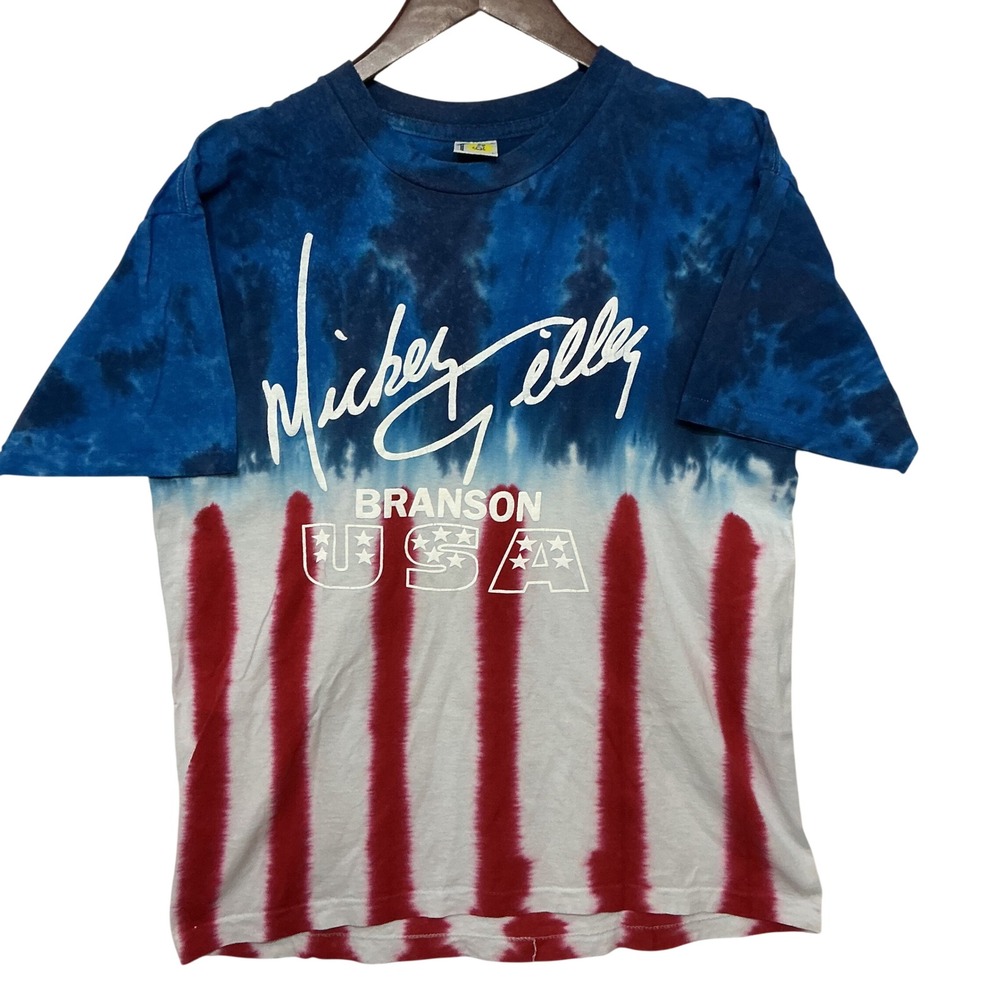 Vintage‎ Sundog Mickey Gilley T-Shirt Mens L Blue Red Tie Dye Branson USA